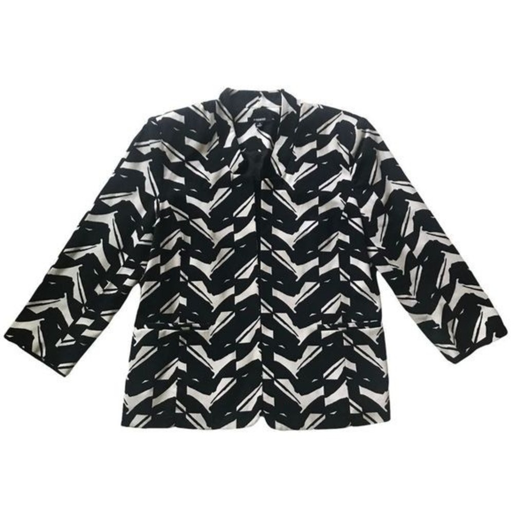 PREMISE Jacket 3/4 Length Sleeve Black & White Open Front Lined Size 8 - Picture 2 of 6